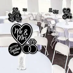 Big Dot of Happiness Mr. and Mrs. - Black and White Wedding or Bridal Shower Centerpiece Sticks - Showstopper Table Toppers - 35 Pieces
