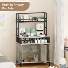 Hidden Cat Litter Box Enclosure Furniture with Shelf Storage and 2 Doors