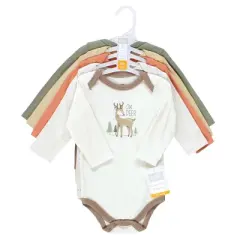 Hudson Baby Infant Boy Cotton Long-Sleeve Bodysuits, Forest Deer 5-Pack