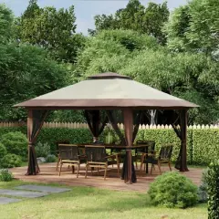 Outsunny 13' x 13' Pop Up Canopy, Gazebo Tent with Netting, Weight Bags, Adjustable Height & Wheeled Carry Bag