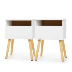 Resenkos Set of 2 Modern Nightstand, Bedroom Endtable with Drawer, Shelf, Bedside Furniture for Living Room, White, Night Stand