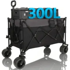 FURNIinspire Outdoor Serving Carts Extra 480lbs Large Tall Heavy-Duty Folding Wagon Cart All-Terrain Wheels Side Pockets, Black, 41.34"*25.2"*44.17"