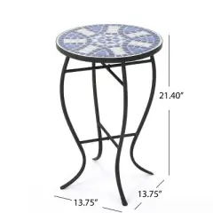 Kumasinova 21.4" Mosaic-Style Outdoor Side Table,Modern Patio End Table for Poolside,Garden&Porch,Accent Table for Indoor&Outdoor Use,Black
