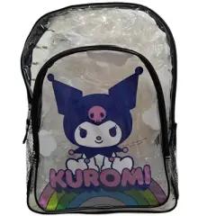 Hello Kitty 16" Kuromi Transparent Backpack with Front pocket, Black & Clear