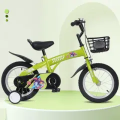 DSVIMOY 16 inch Sporty Kids Bike with Training Wheels and Stand Adjustable Saddle for Boys and Girls Aged 4-8 Years, Green, 43.3"*20.3"*28.9"