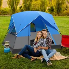Tangkula Camping Tent for 2-3 People Waterproof & Windproof Family Dome Tent w/ Rainfly Blue