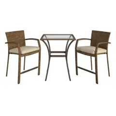 3pc Lakewood Ranch Steel Woven Wicker Outdoor High Top Bistro Patio Furniture Set with Cushions Brown -  Room & Joy