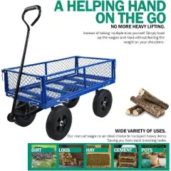 RISOKEYS Heavy Duty 660 Lbs Capacity Mesh Steel Garden Cart,4 Solid Tires with Removable Sides -Tool Cart for Gardening,Farming,Blue