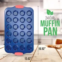 NutriChef 24 Cup Non-Stick Muffin Pan with Red Silicone Handles