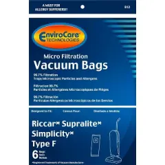 EnviroCare Replacement Micro Filtration Vacuum Cleaner Dust Bags made to fit Riccar Supralite and Simplicity Type F Uprights 6 pack