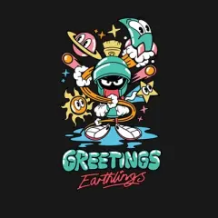 Looney Tunes Marvin the Martian "Hello Earthlings" Youth Black Crew Neck Sweatshirt