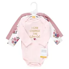 Hudson Baby Infant Girl Cotton Long-Sleeve Bodysuits, Girls World 3-Pack