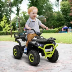 Qaba 12V Kids ATV, Battery Powered 4 Wheeler Quad w/ Spring Suspension Wheels, Rear Storage Basket, Lights, Music