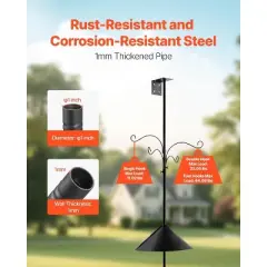 Munora 92" Tall Bird Feeding Station - 4-Hook Wild Bird Feeder Stand with Squirrel Guard, Adjustable Height Pole for Outdoor Gardens