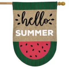 Watermelon Summer Burlap House Flag Hello Summer 28" x 40" Briarwood Lane