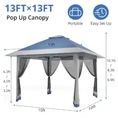 GustoWave 13x13FT Pop-Up Gazebo, Instant Canopy for Patio, Backyard