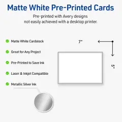 Avery Rectangle Invitation Cards, Silver Border, 5" x 7", 20ct