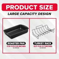 BAKKEN Nonstick Turkey Roasting Pan with Rack &ndash; 17 X 13 inch,  Large Heavy-Duty Carbon Steel Roasting Pan, Oven Safe Up to 450&deg;F, Gray Marble