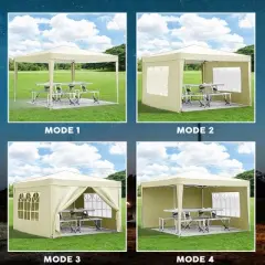 10&times;10 FT Gazebo, Portable Folding Canopy with Removable Sidewalls, UV-Resistant Gazebo, Gazebo with Weight Bag and Carry Bag-Coolbibila