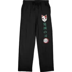 Demon Slayer Tanjiro Fox Mask And Kanji Men's Black Sleep Pajama Pants