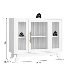 36" Modern Coffee Bar Cabinet with Fluted Glass Doors - Buffet Sideboard with Adjustable Shelves, For Dining Room, Living Room