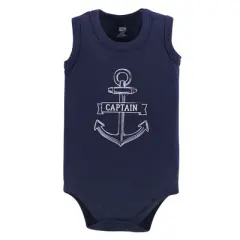 Hudson Baby Infant Boy Cotton Sleeveless Bodysuits 5pk, Captain