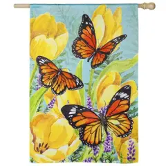 Evergreen Tulip and Butterfly Suede House Flag 28 x 44 Inches Outdoor Decor for Homes and Gardens