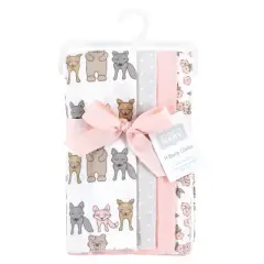 Hudson Baby Infant Girl Cotton Flannel Burp Cloths, Wild Forest Pink 4-Pack, One Size