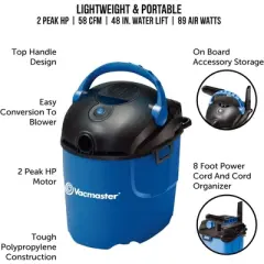Vacmaster 2.5 Gallon&nbsp;Portable Wet/Dry Shop Vacuum, Blue