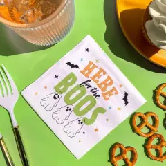 Big Dot of Happiness Here for the Boos Party Napkins, Ghost Halloween Party Decor, White 3-Ply Paper Beverage Cocktail Napkins - 24 Count
