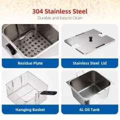 11L Electric Deep Fryer with Basket Strainer, Adjustable Temp and Timer, Perfect for Fried Chicken, Shrimp, French Fries, Removable Oil-Container
