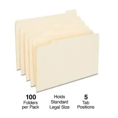 Staples Manila File Folders Legal 5 Tab Assorted Position 100/Box 163378