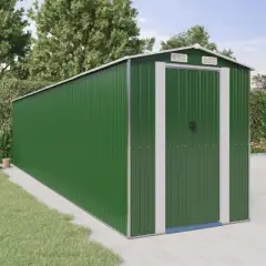 vidaXL Garden Shed Green Galvanized Steel Large Garden Shed - 75.6" x 336.6" x 87.8"