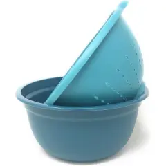 Debra's Kitchen Made in USA 5qt Colander and 6qt Bowl Set - Teal, with Integrated Measuring Scale