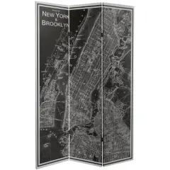 6" Double Sided Map of New York Canvas Room Divider Gray - Oriental Furniture
