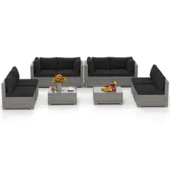 Costway 5/10 PCS Outdoor Patio Sectional Sofa Couch PE Rattan Conversation Set Black/Gray
