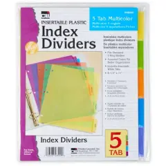 Charles Leonard Index Dividers, 5-Tab, Assorted Colors, 5 Per Pack, 12 Packs