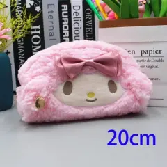 Paaaawaters Cute Soft Plush Half-Moon Pencil Case with Cartoon Face Bow Detail Pink 20cm