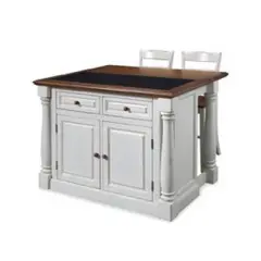 Monarch  Kitchen Island and Two Stools Antique White - Home Styles