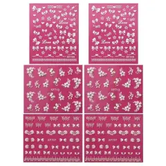 Wrapables Fingernail Stickers Nail Art Nail Stickers Self-Adhesive Nail Stickers 3D Nail Decals - Bows, Hearts & Flowers (3 Designs/6 Sheets)