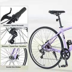 INFURNIC Bicycles Shimano 7 Speed Hybrid Road Bike with Double Disc Brakes for Men and Women City Riding, Purple, 64.57"*25.19"*37.79"