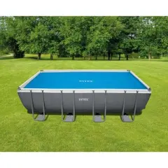 Intex Solar Pool Cover for 18' x 9' Rectangular Frame Outdoor Swimming Pools with Carrying Storage Bag, (Pool Cover Only), Blue