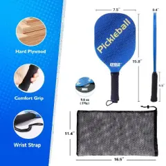 GSE Pickleball Paddles Set with 4 Pickleball Rackets & 6 Indoor/Outdoor Pickle-Balls & Mesh Carrying Bag
