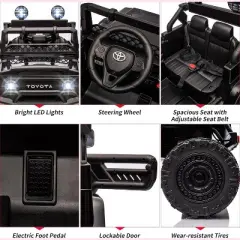 Electric Car, Licensed Toyota 12V Ride-On Car, for Kids with RC, Music, LED Lights, Double Doors, Safety Belt
