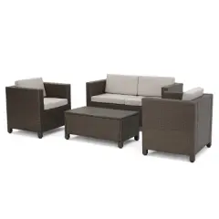 Puerta 4pc Wicker Chat Set & Cover - Christopher Knight Home
