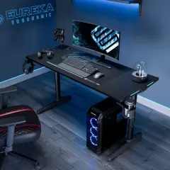 EUREKA ERGONOMIC Gaming Desk with Built-in Accessories,58.27" D x 23.62" W x 31.22" H,Black