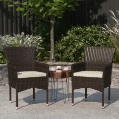 Merrick Lane Patio Chairs with Fade and Weather Resistant Wicker Wrapped Powder Coated Steel Frames & Cushions-Set of 2