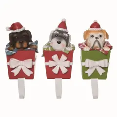 Transpac Resin Dog Stocking Holder Set of 3 Christmas Home Decorations for Festive Decor