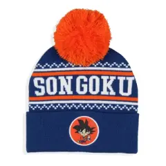 Dragon Ball Z Anime Son Goku Cuffed Pom Beanie Hat Blue