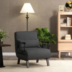 Costway Folding 6 Position Armchair Lounge Couch Convertible Sleeper Bed  w/ Pillow Gray